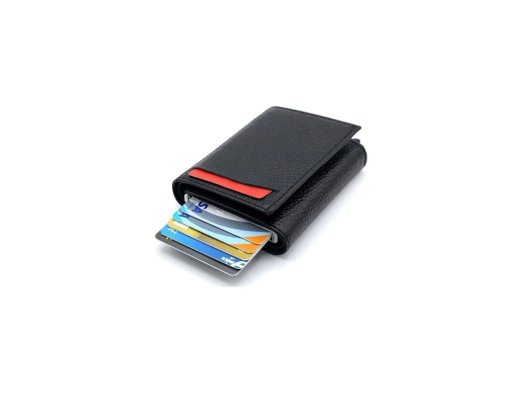 Suni Deri Erkek Mekanizmalı Vegan Deri Kartlık Cüzdan Siyah